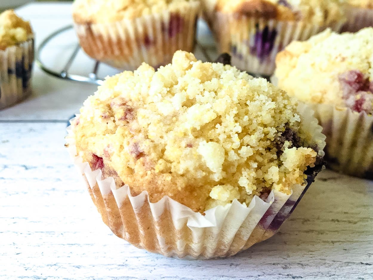 Food on a table, with Cornmeal and Muffin