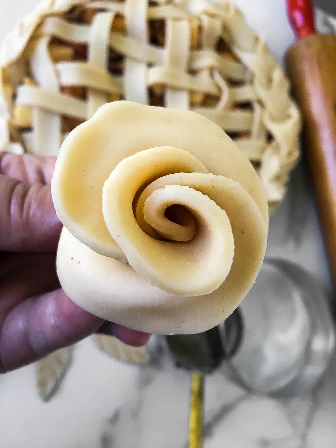 A close up of Pie and Peach