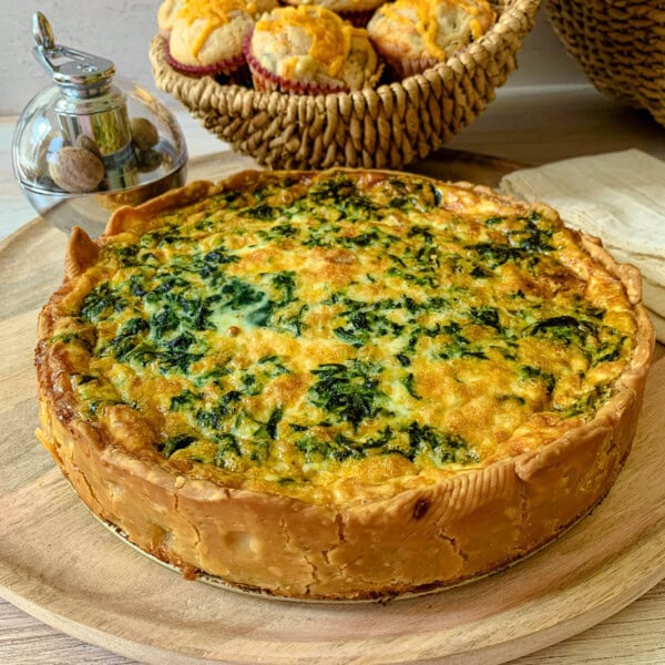 a spinach bacon and blue cheese quiche