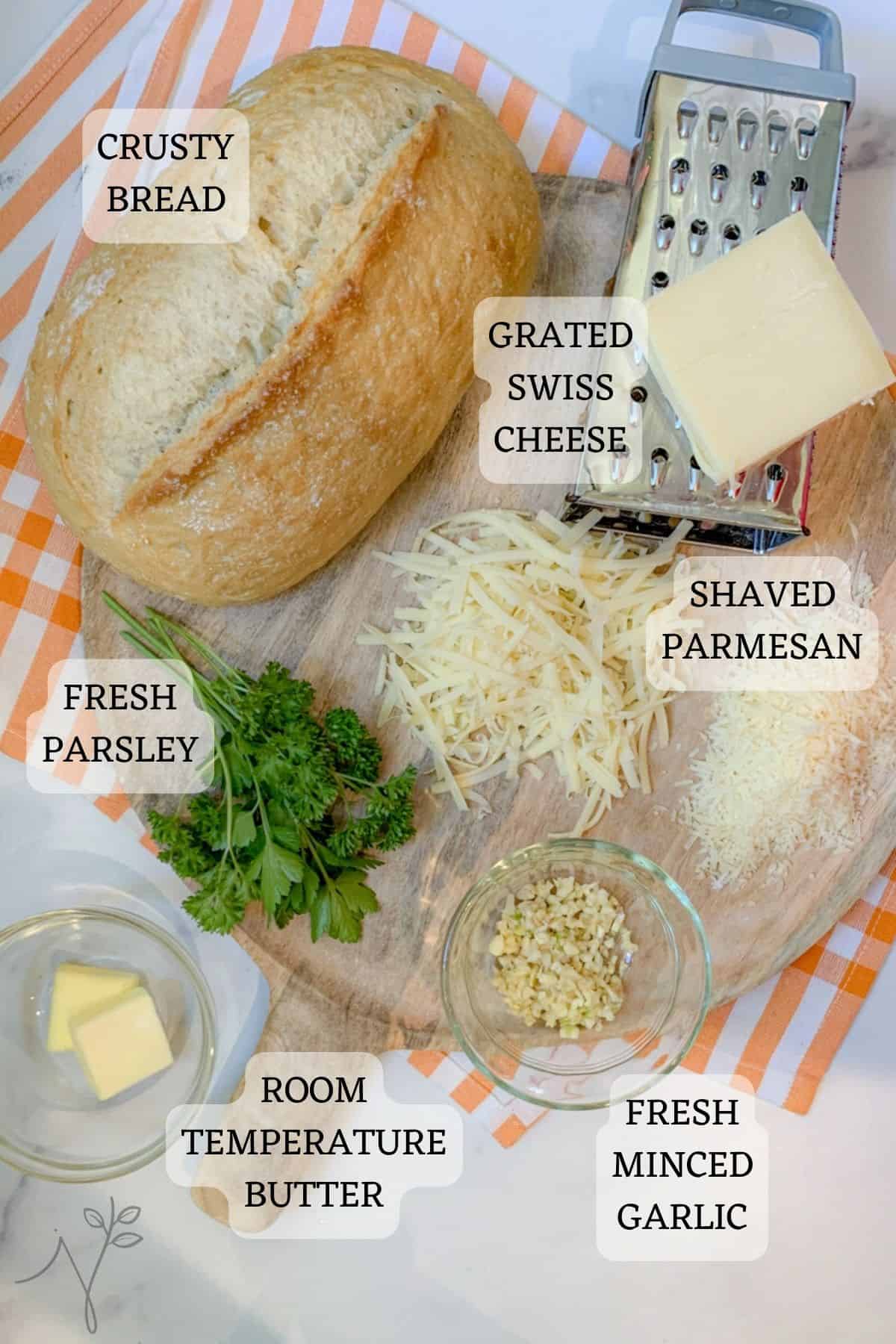 All ingredients necessary to assemble the cheese toast for French Onion Salisbury Steaks.