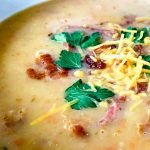close up of creamy plantation potato and ham soup