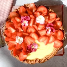overhead photo of A Sweet Sunshine By The Slice Strawberry And Lemon Pie