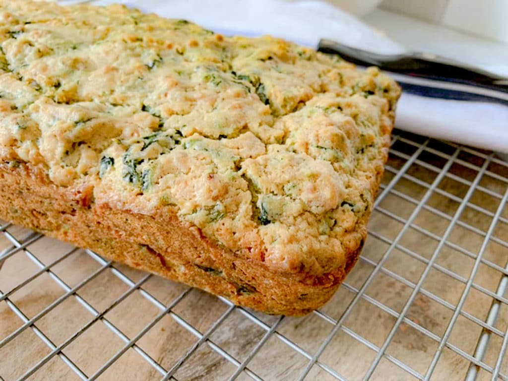 Spinach Feta Cheese Bread cooling on a rack