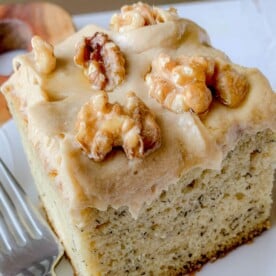 featured image for gluten-free banana cake recipe with maple walnut frosting