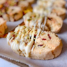 biscotti for Christmas, with white chocolate and pistachios