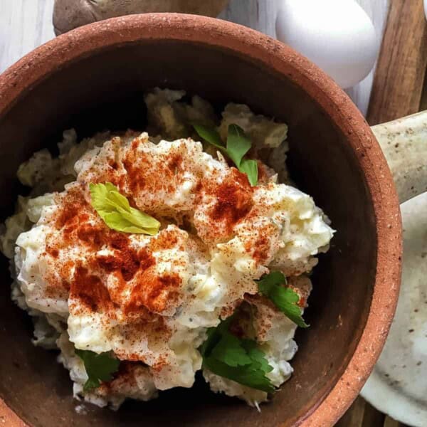 A big bowl of Classic Southern Potato Salad and HERO image for the recipe.