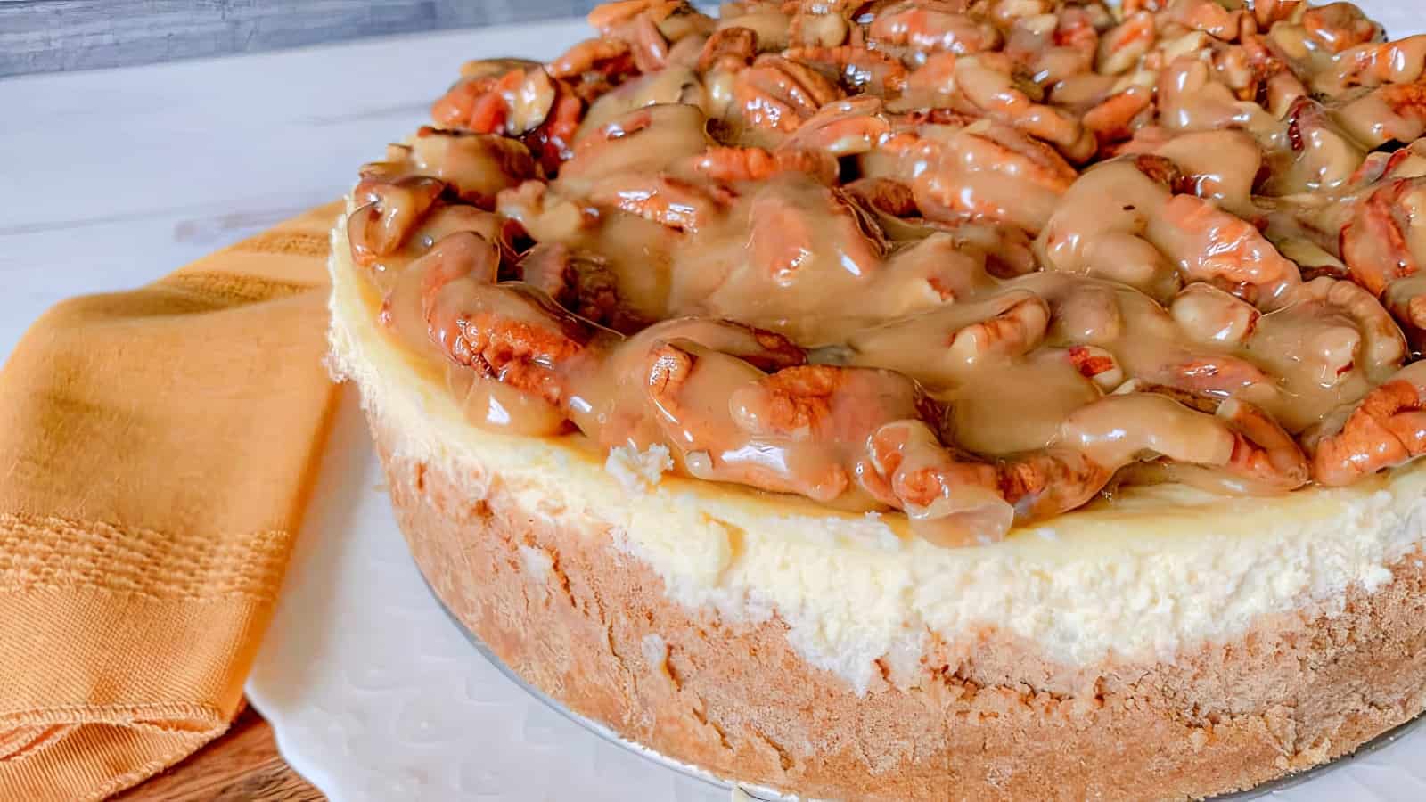 A praline pecan topped cheesecake.