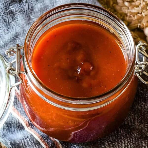 A jar of pineapple barbecue sauce.
