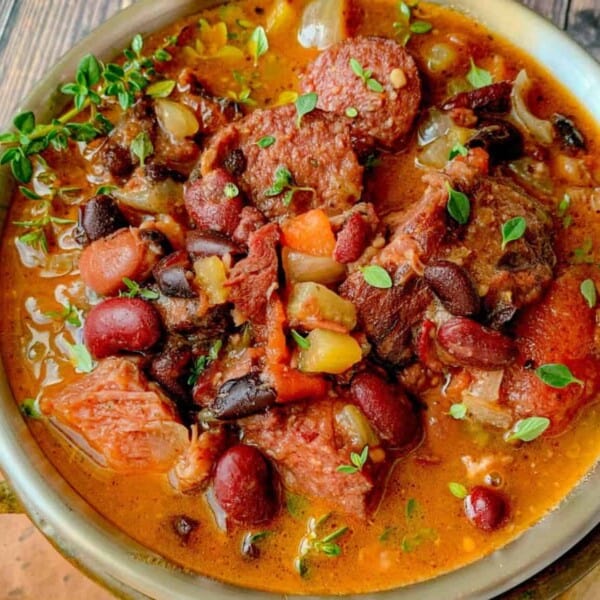 Bean stew with sausage and pork and beef.