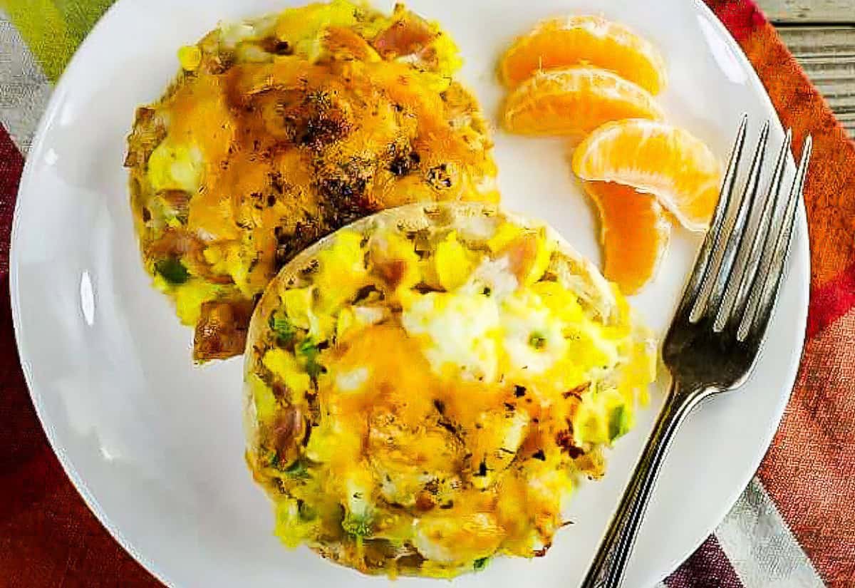 Individual English muffin breakfast pizzas.