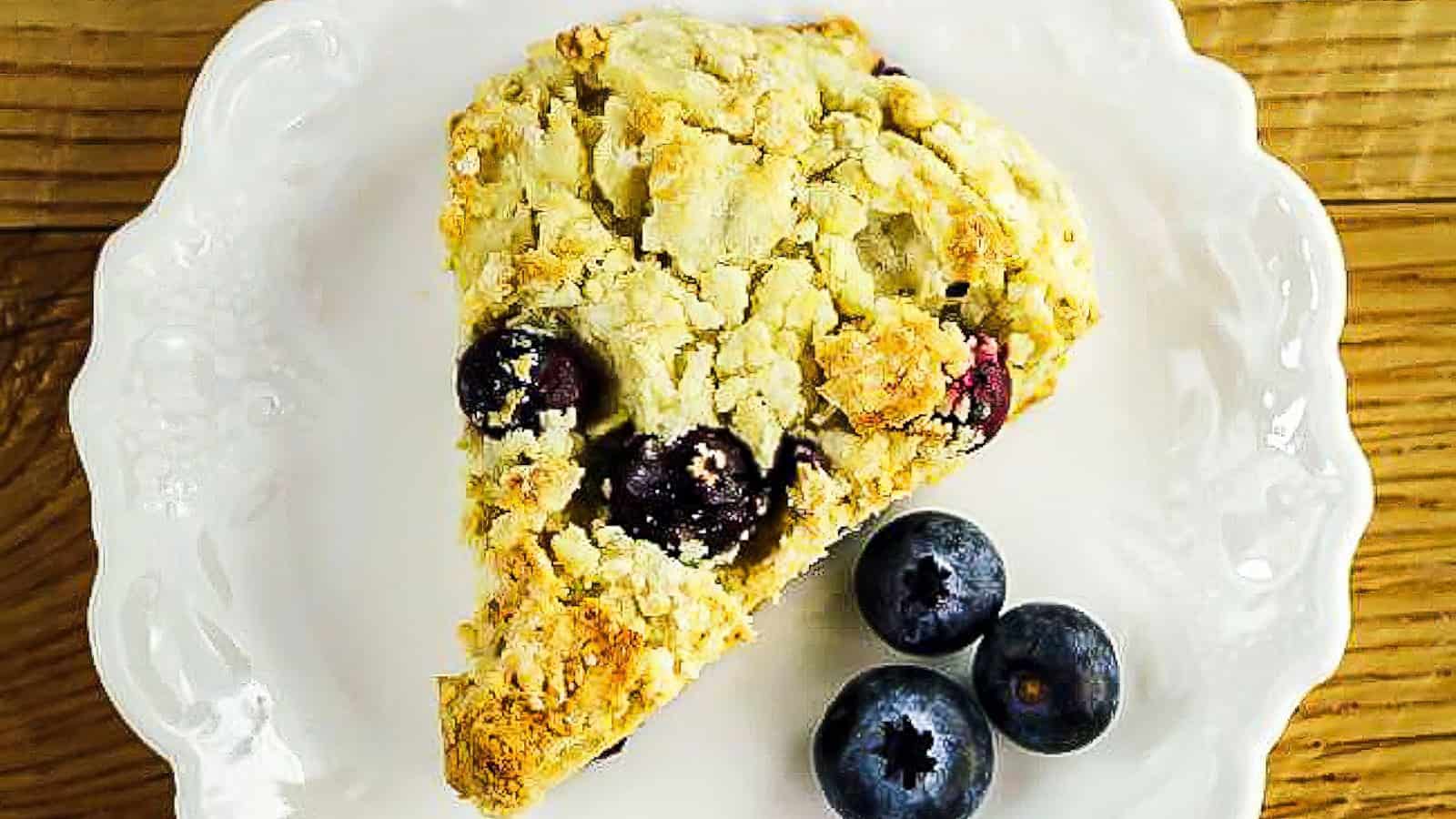 Blueberry scone with fresh blueberries.