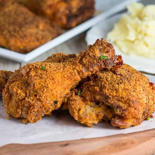 Fried chicken on a cutting board.