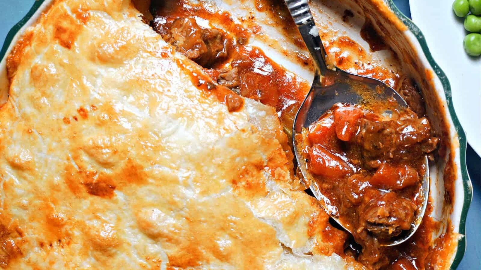 A steak pie in a casserole.