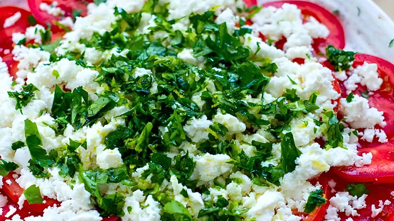 Crumbled cheese, chopped fresh herbs, sliced tomatoes.