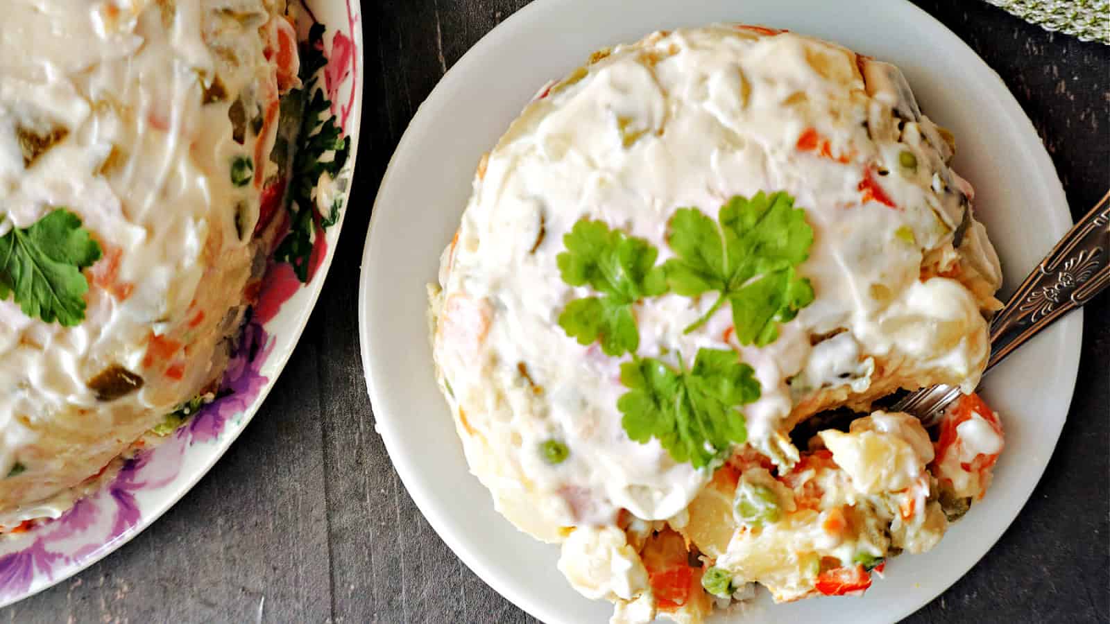 2 plates with Russian salad.