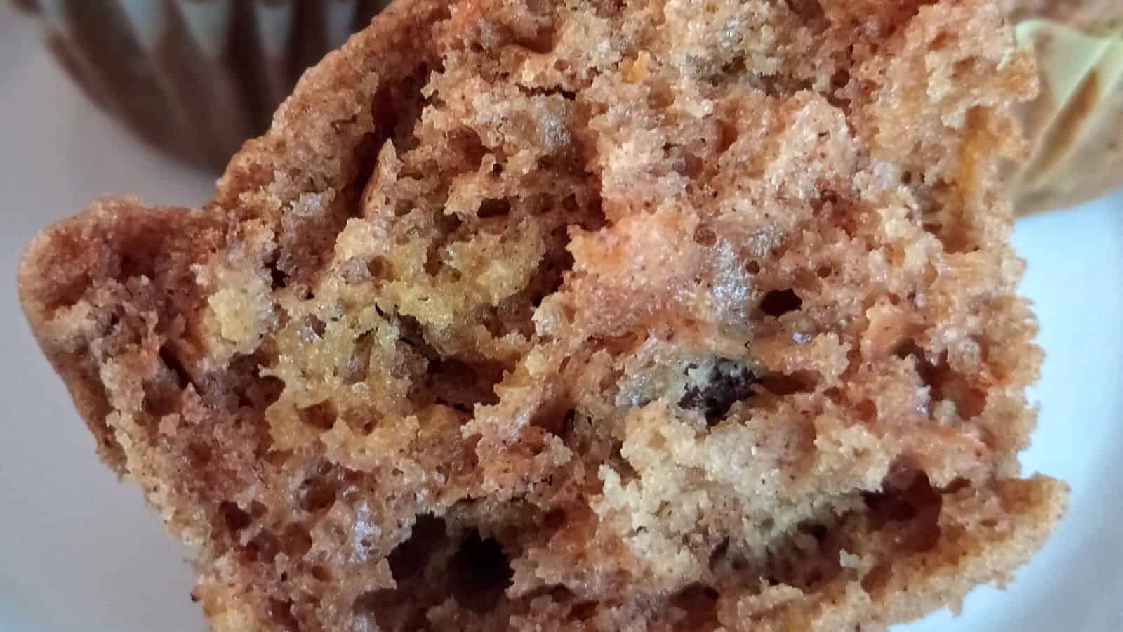 half of spiced carrot raisin muffin.