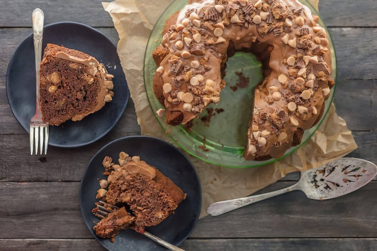A delightful Chocolate Peanut Butter Cake with Peanut Butter Frosting