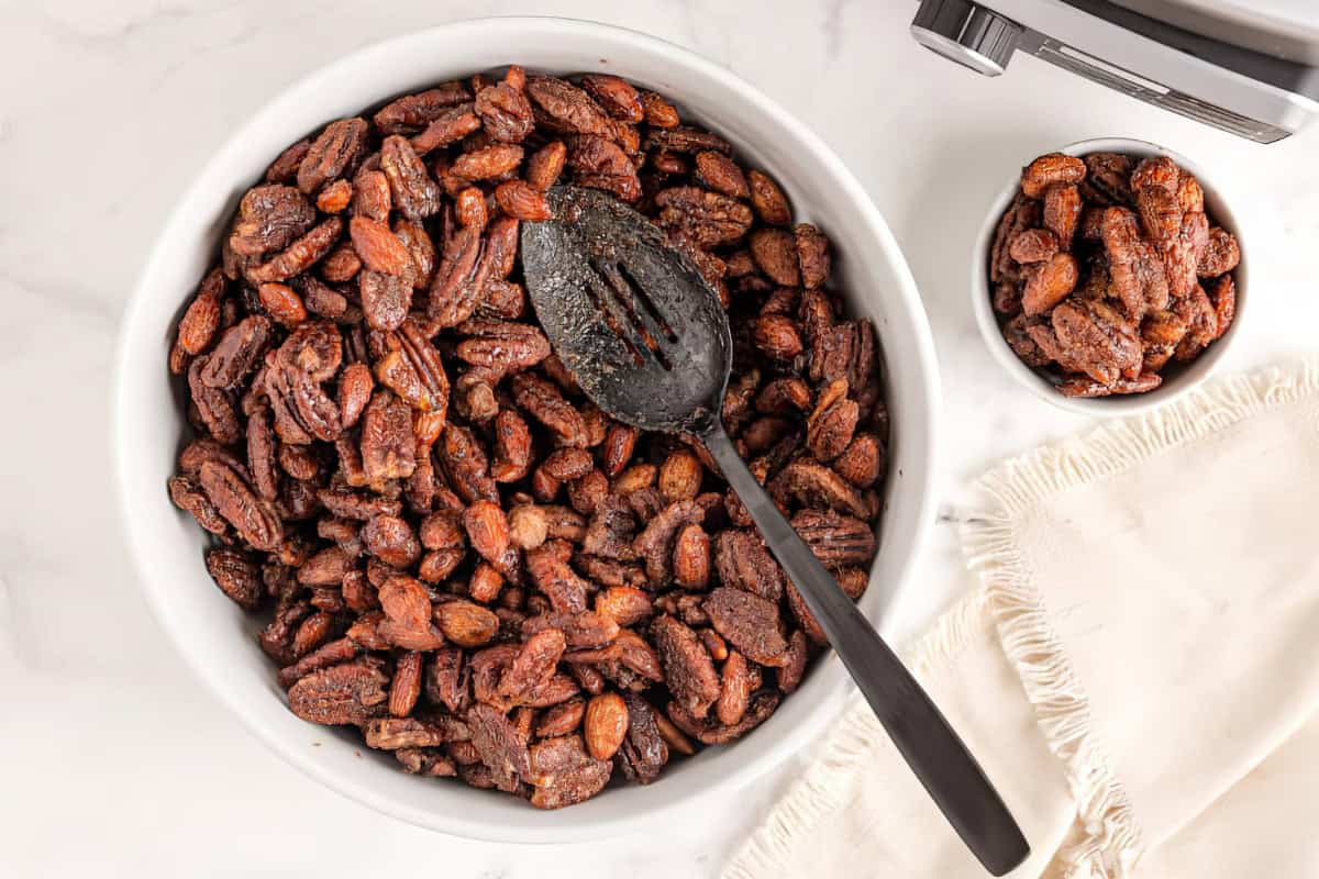 A beautifully presented photo of Crockpot Candied Nuts
