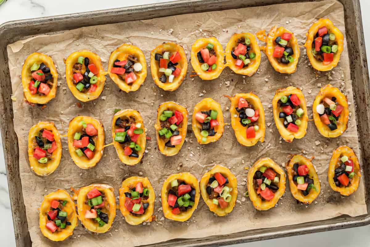 A beautifully presented photo of Mexican Potato Skins