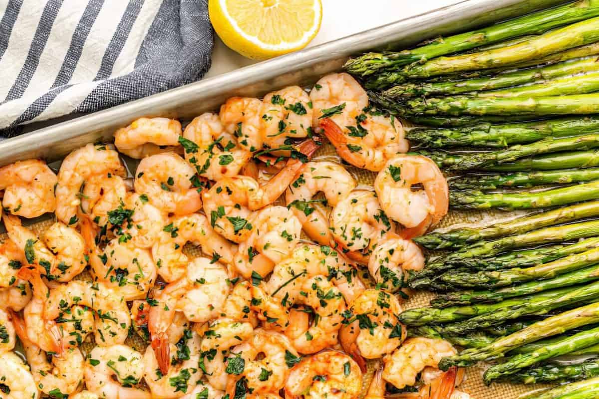 Shrimp and Asparagus Sheet Pan Meal at its finest