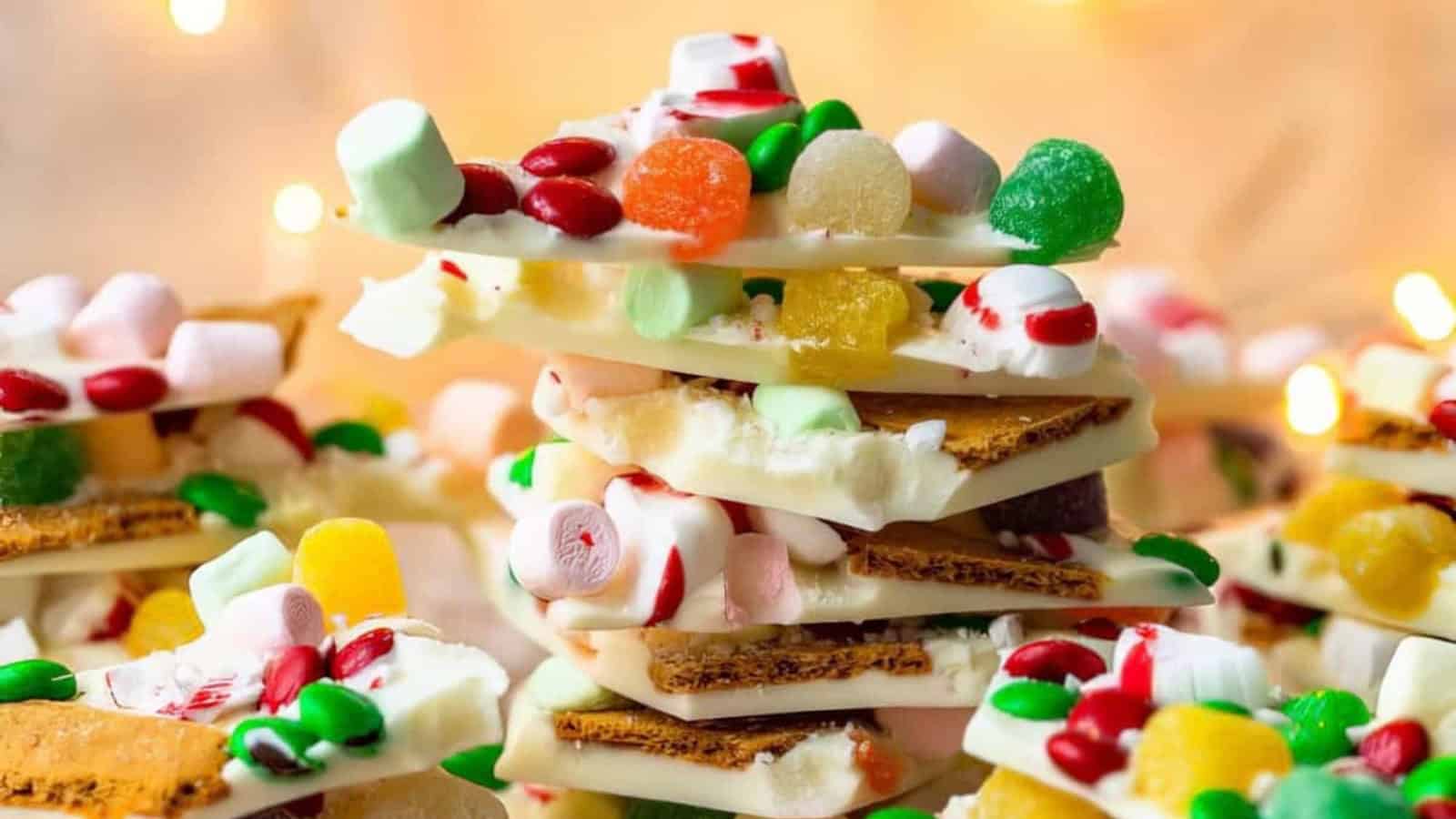 Delicious Gingerbread House White Chocolate Bark Recipe (Christmas Bark) ready to be enjoyed